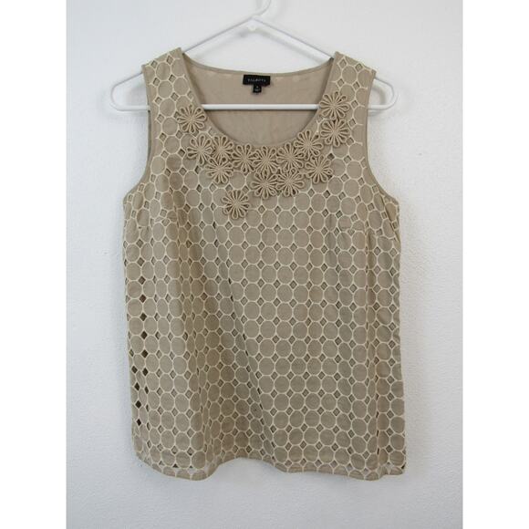 Talbots Size 6 Beige Sleeveless Tank Top with Lace Overlay and Floral Accents - Picture 1 of 3